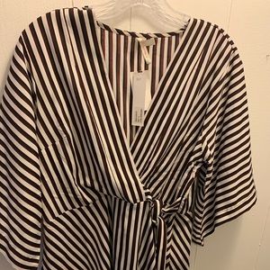 Stripe Wrap Top Blouse Burgundy
